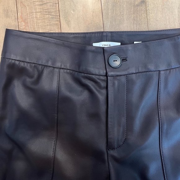 Vince Brown Leather Flare Cropped Pants - Size 6 - Picture 5 of 12
